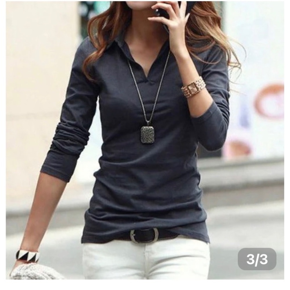 Cool V-Neck plain top, Charcoal grey color. New in package, never worn.